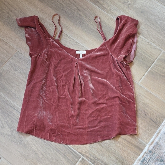 Joie Adorlee Cold Shoulder Silk Blend Velvet Flutter Sleeve Top - Picture 1 of 7